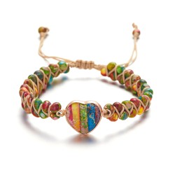 Bracelet double rang - perles pierres naturelles / coeur - ajustable