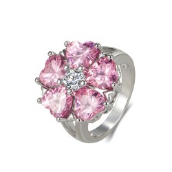 Elegante anello in argento - con fiore di cristallo rosa
