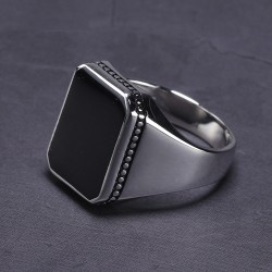 Anello in argento 925 - anello con sigillo con una pietra nera