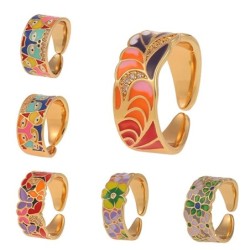 Elegante anello aperto - fiori colorati - stile bohémien