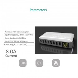 40W - Chargeur intelligent - multi port - 8 USB - 5V 8A - LED