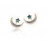 Lune / étoile en cristal bleu - boucles d'oreilles clous