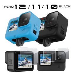 Protective Silicone Case for GoPro Hero 12 11 10 9 Black Tempered Glass Screen Protector Film Lens Cap Cover Go Pro Accessory