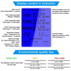 Testeur de dioxyde de carbone/détecteur de CO2/moniteur de qualité de l'air-mesure de température/humidité-testeur multifonction