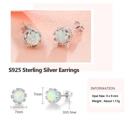 Piccoli orecchini a bottone con opale rotondo - argento sterling 925