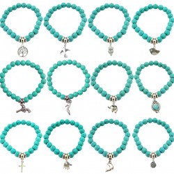 Bracelet vintage - perles turquoises / pendentif alliage
