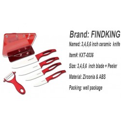 Set de couteaux de cuisine en céramique - avec support - manches rouges