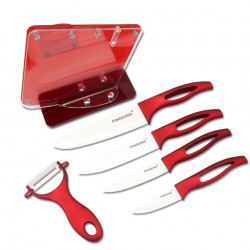 Set coltelli da cucina in ceramica - con supporto - manici rossi