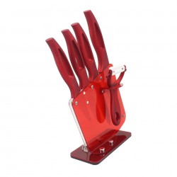 Set de couteaux de cuisine en céramique - avec support - manches rouges