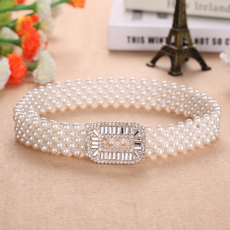 Elegant elastic belt with pearls & crystalsBelts