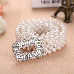 Elegant elastic belt with pearls & crystalsBelts
