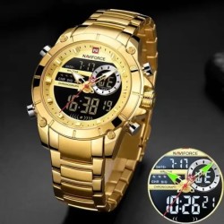 NAVIFORCE 9163 Men's Electronic Quartz Watch Luminous Calendar Casual Sports Waterproof Stainless Steel Strap Watches for Men...