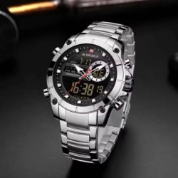 NAVIFORCE 9163 Men's Electronic Quartz Watch Luminous Calendar Casual Sports Waterproof Stainless Steel Strap Watches for Men
