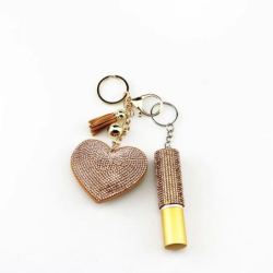 Portachiavi a forma di cuore con diamanti - con cordino alla moda e mini flacone di profumo