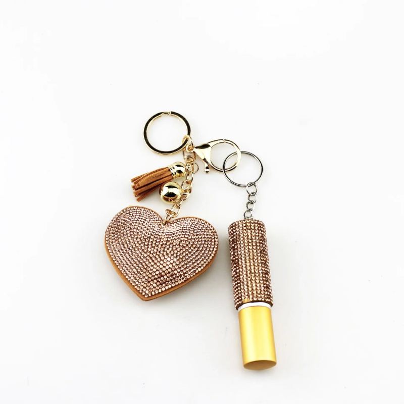 Porte-clés cœur diamant - avec cordon tendance et mini flacon de parfum