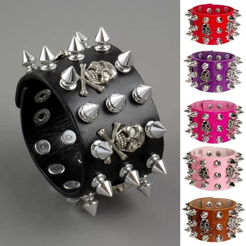 Non-Conformist Leather Bracelet Street Dance Performance Ghost Head Couple's Holiday Gift Wristband Punk Style JewelryBracelets