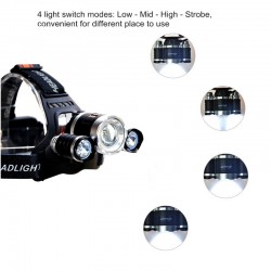 Forehead headlight - zoom flashlight - torch - 3 XML-T6 LED lampSport & Outdoor