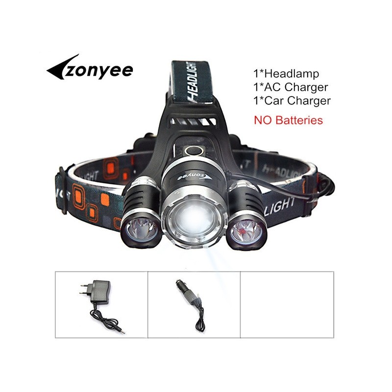 Forehead headlight - zoom flashlight - torch - 3 XML-T6 LED lampSport & Outdoor