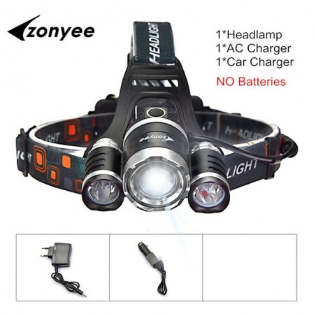 Forehead headlight - zoom flashlight - torch - 3 XML-T6 LED lampSport & Outdoor