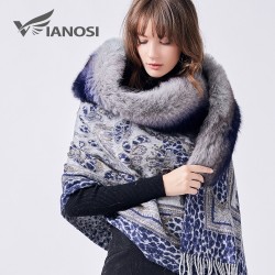 Poncho a sciarpa invernale in lana con collare in vera volpe