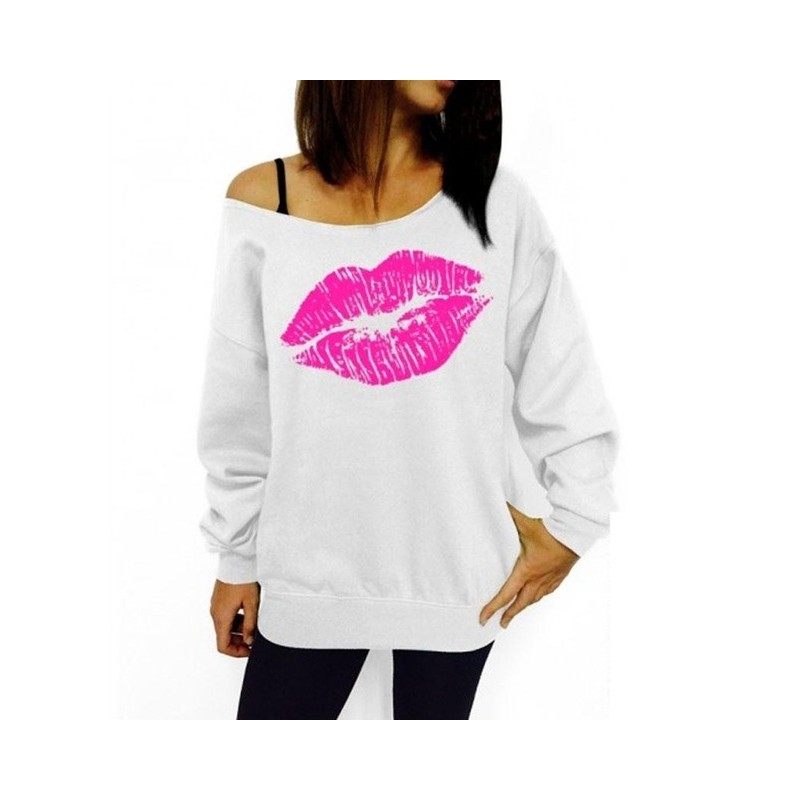 Red big lips - plus size sweatshirt - off shoulder pulloverPlus
