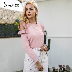 Elegant Off Shoulder Knitted Sweater JumperHoodies & Jumpers