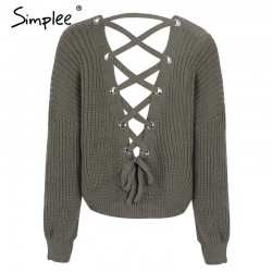 Backless Lace-Up pullover - sweater knittedHoodies & Jumpers