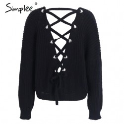 Backless Lace-Up pullover - sweater knittedHoodies & Jumpers