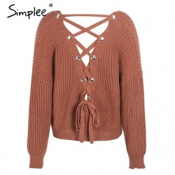 Backless Lace-Up pullover - sweater knittedHoodies & Jumpers