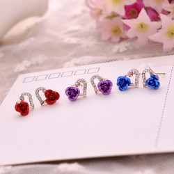 Heart & rose flower - crystal stud earringsEarrings