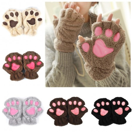 Bear paw mittens - plush fingerless glovesGloves