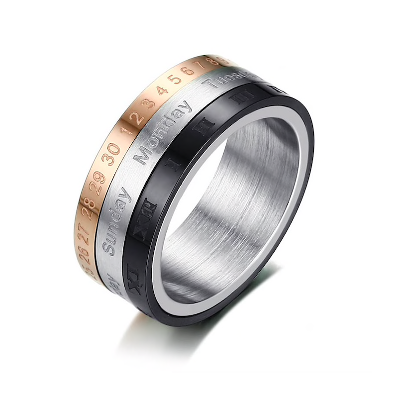 Rotatable 3 parties bague chiffres romains