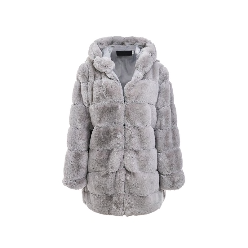 Elegant fluffy hooded long jacket - fur coat - plus sizeJackets