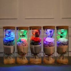 Bouquet di rose a sfioro in un vaso di vetro con luce LED