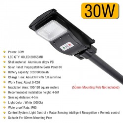 30W - 60W - 90W LED luce solare strada - sensore di movimento PIR - telecomando - impermeabile