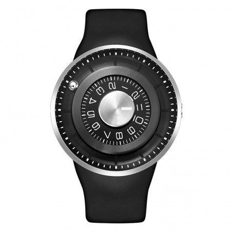 Rotation balle - montre quartz en acier inoxydable avec bracelet en silicone