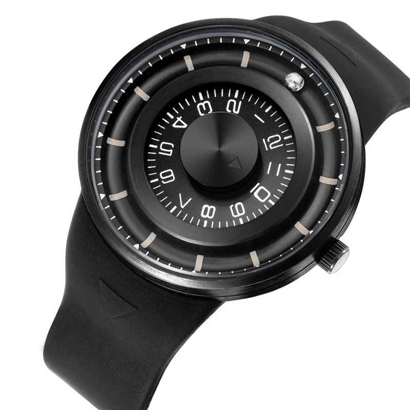 Rotation balle - montre quartz en acier inoxydable avec bracelet en silicone