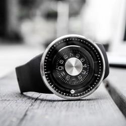 Rotation balle - montre quartz en acier inoxydable avec bracelet en silicone