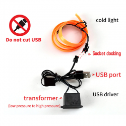 Torcia interna auto - striscia a led con USB 5 m