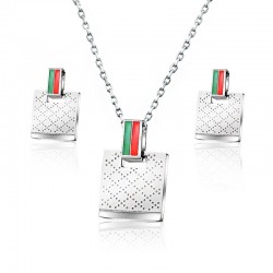 Orecchini quadrati e collana - argento - set di gioielli in acciaio inox