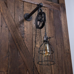 Tubo industriale rustico e design puleggia - lampada da parete con cavo