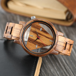 Triangle géométrique - montre Quartz en bois - unisexe