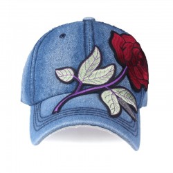 Jeans baseball cap with red roseHats & Caps