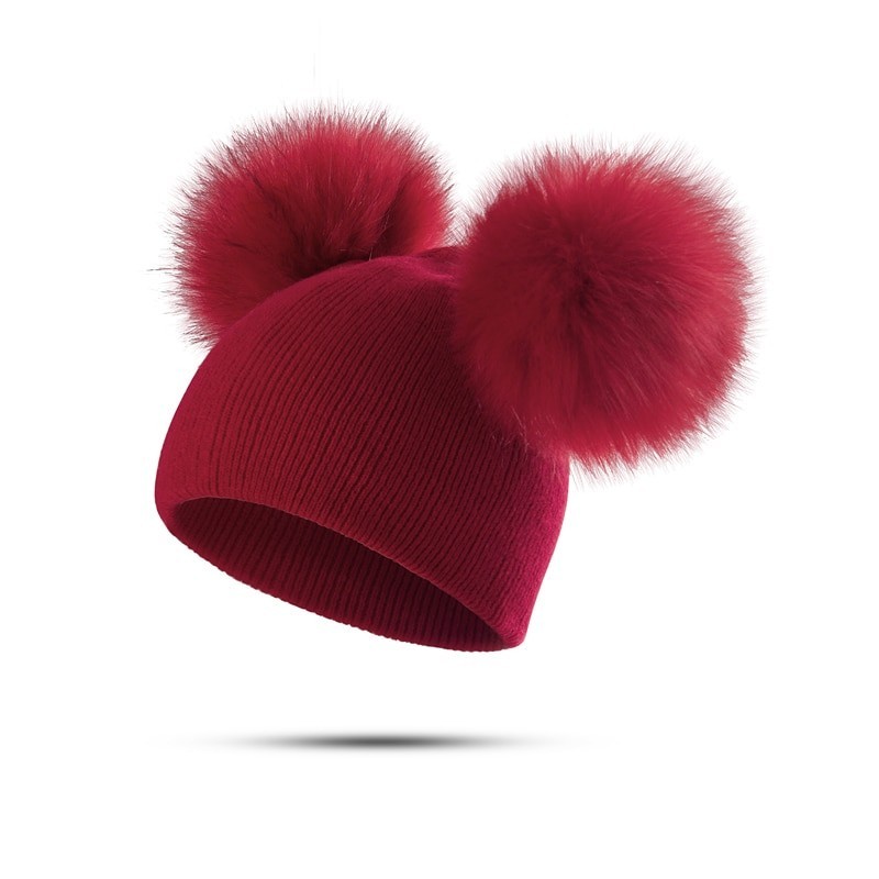 Cappello invernale per bambini con pom di pelliccia
