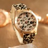 Montre en acier inoxydable tendance avec motif léopard - bande silicone