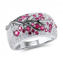 Fiori rosa - anello di lusso argento con zirconi cubici