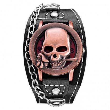 Orologio al quarzo con teschio - cinturino in pelle - unisex