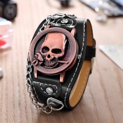 Orologio al quarzo con teschio - cinturino in pelle - unisex