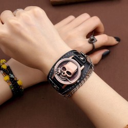 Orologio al quarzo con teschio - cinturino in pelle - unisex